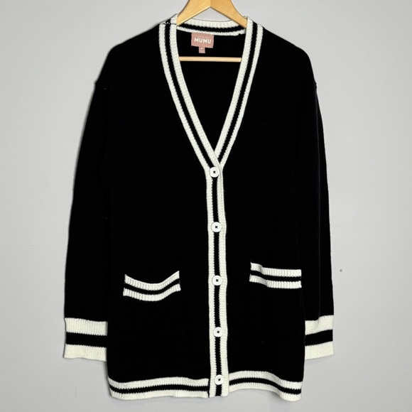 Show Me Your MuMu Lambert Black Varsity Stripe Knit Cardigan - Picture 3 of 7